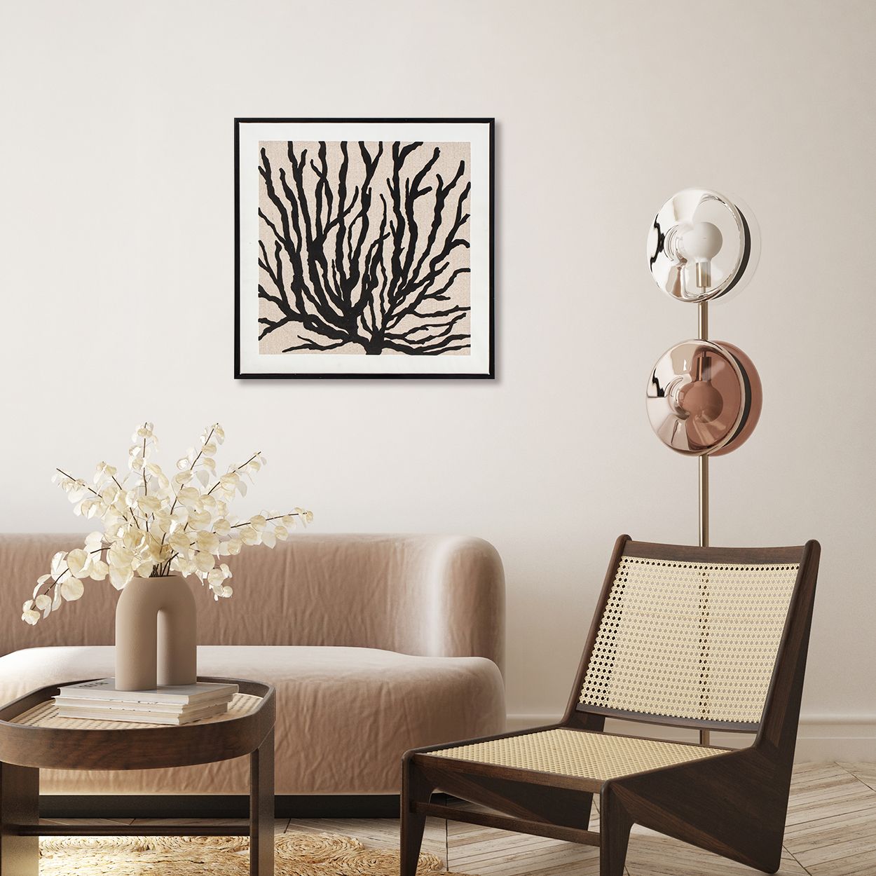 Coral 50x50 Framed Canvas in High Foam