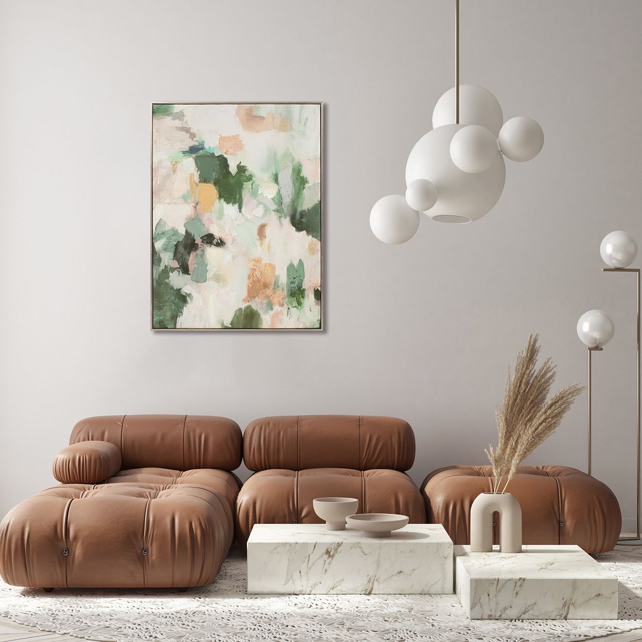 Green Abstract 60x80 Capped Canvas with 50% Hand Painting