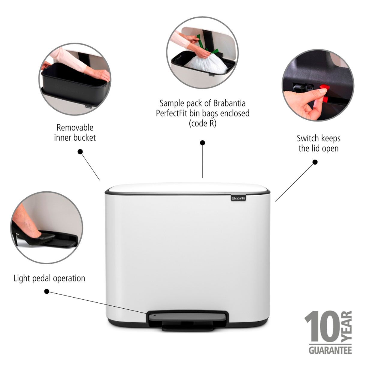 Brabantia Bo Pedal Bin, 36L - White