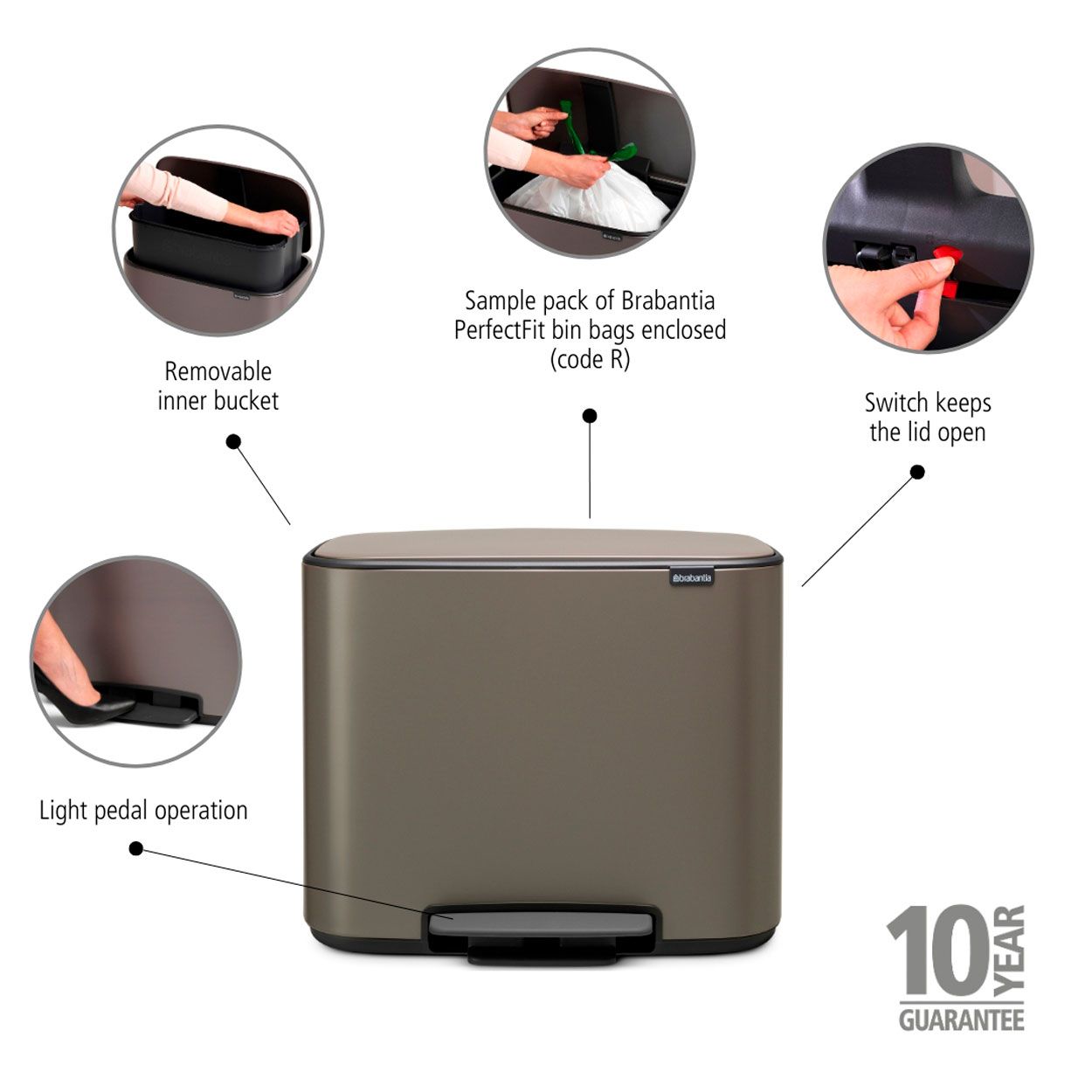 Brabantia Bo Pedal Bin, 36L - Platinum