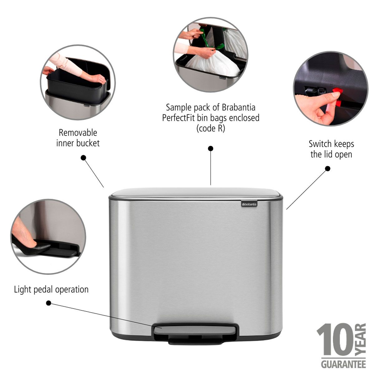 Brabantia Bo Pedal Bin, 36L - Matt Steel Fpp