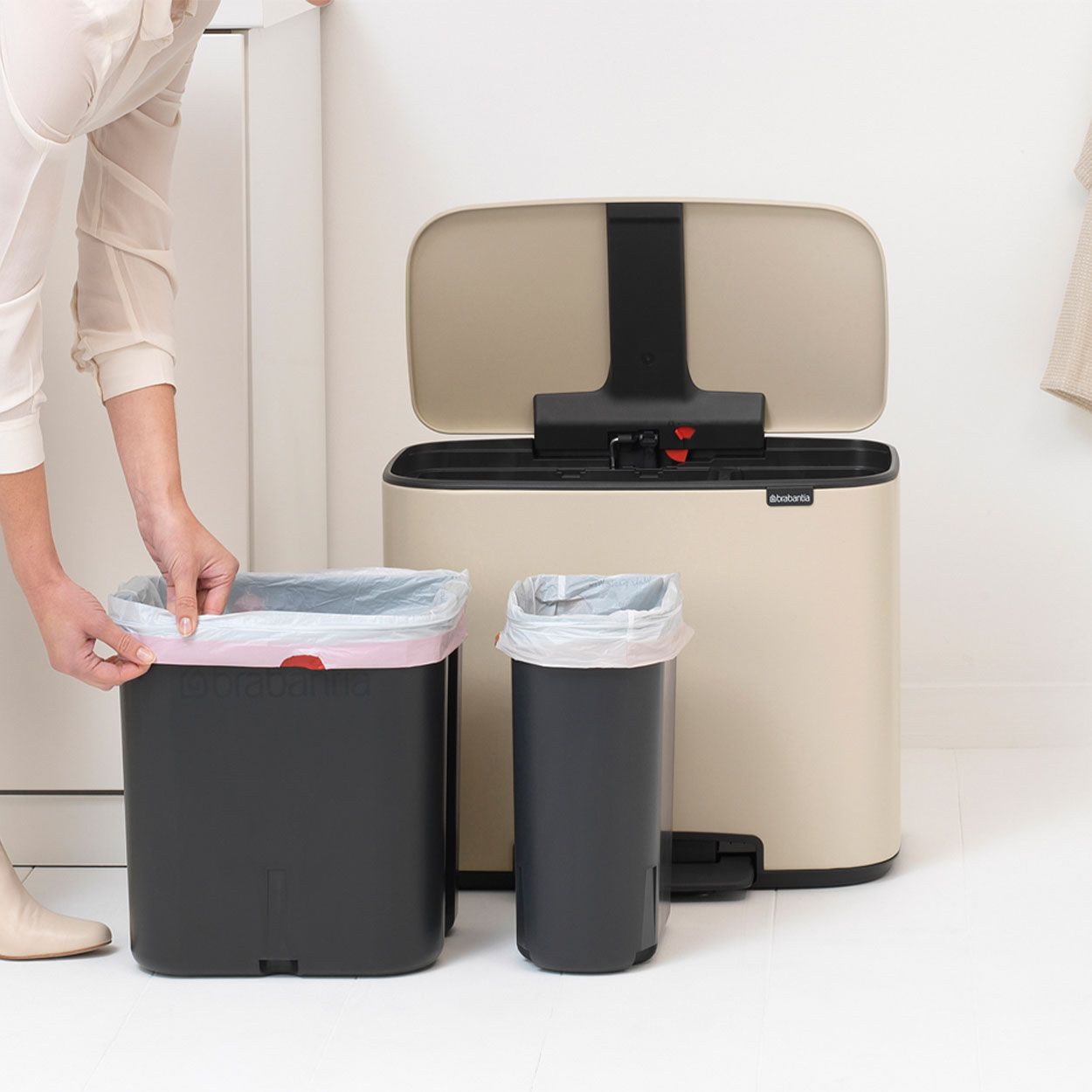 Brabantia Bo Pedal Bin, 11 + 23L - Soft Beige