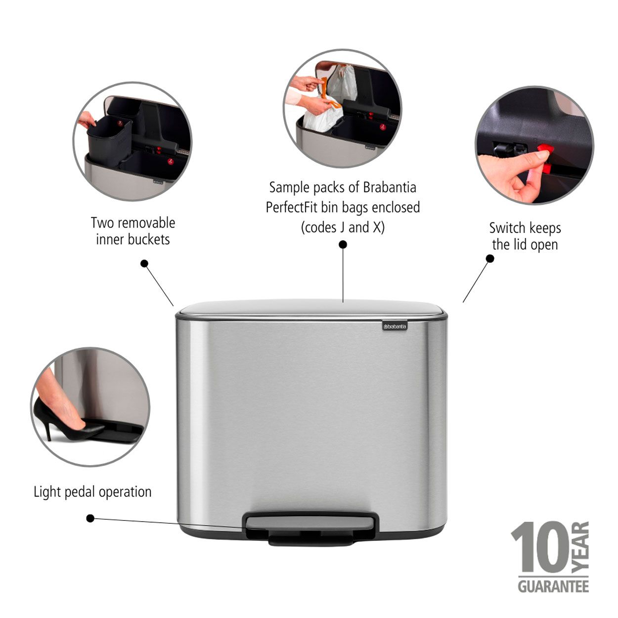 Brabantia Bo Pedal Bin, 11 + 23L - Matt Steel Fpp