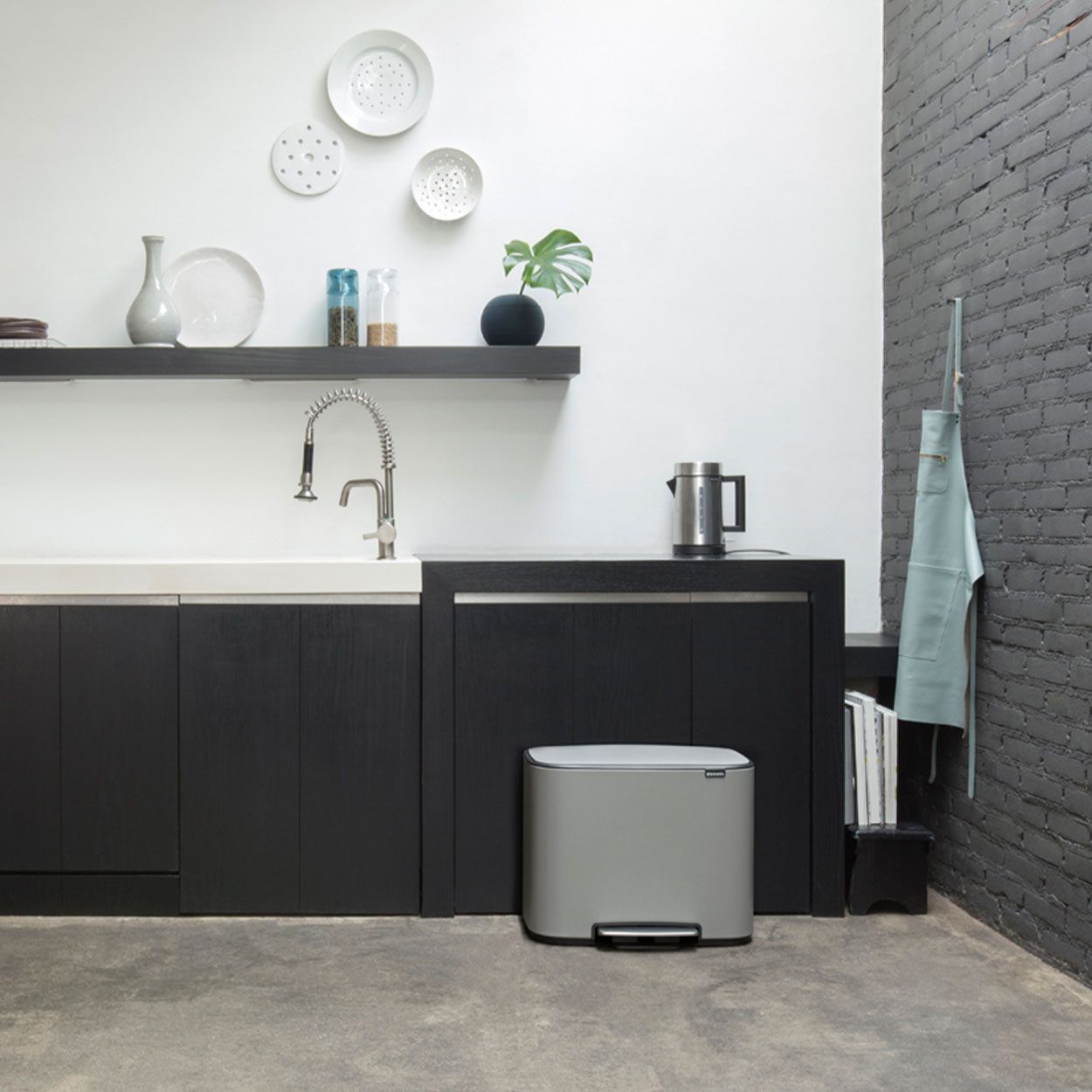 Brabantia Bo Pedal Bin, 11 + 23L - Concrete Grey