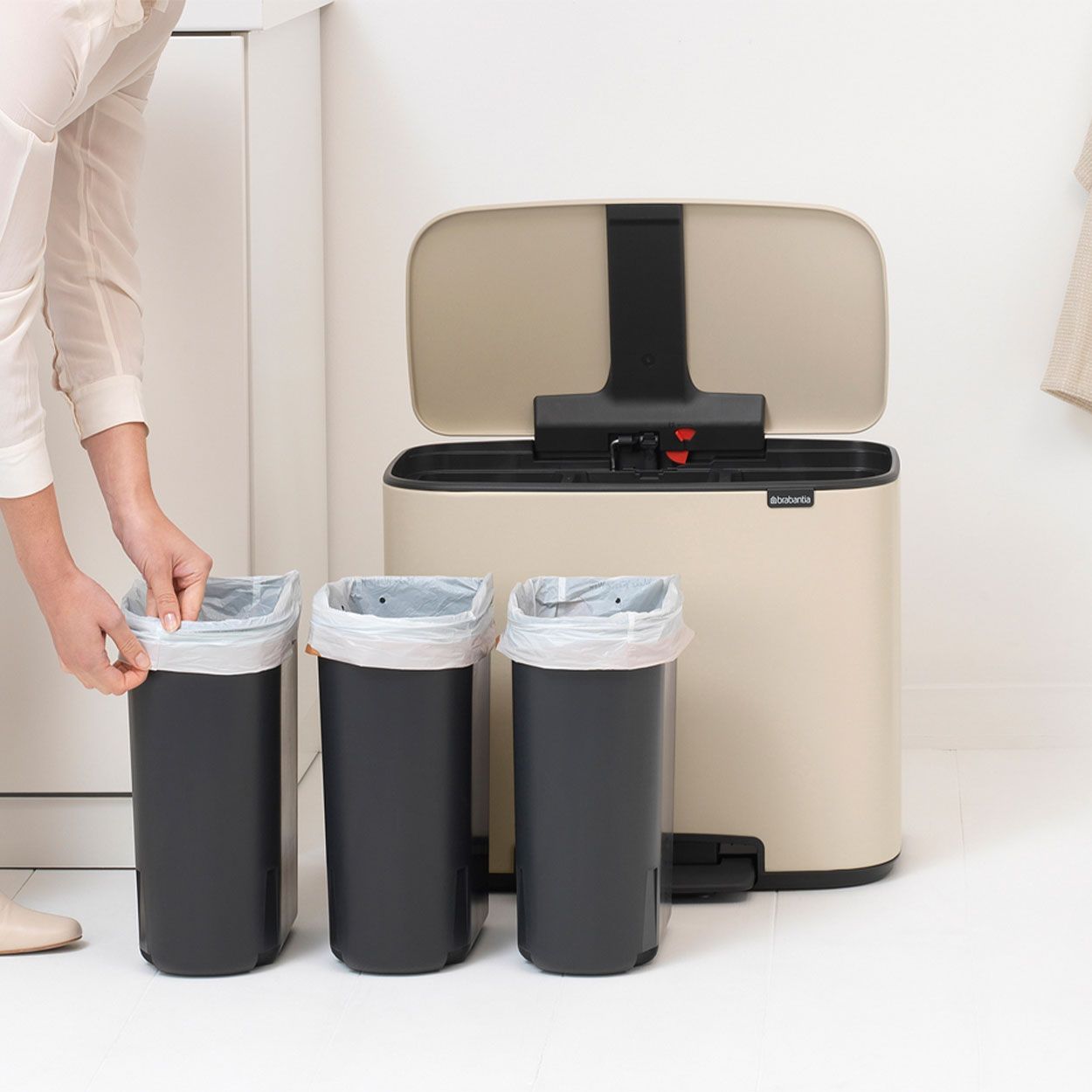 Brabantia Bo Pedal Bin, 3 X 11L - Soft Beige