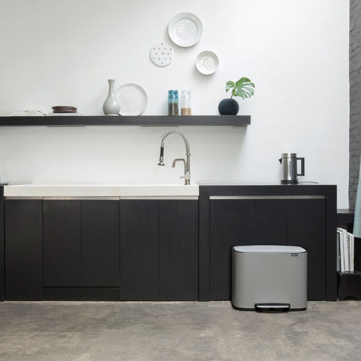 Brabantia Bo Pedal Bin, 3 X 11L - Concrete Grey