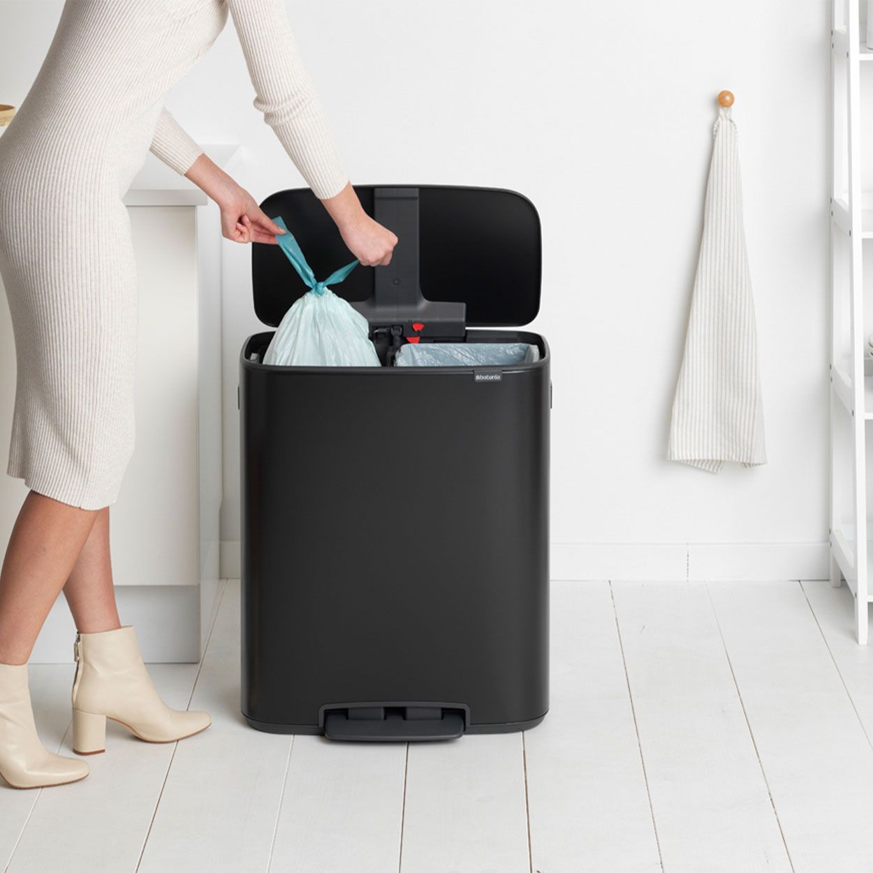 Brabantia Bo Pedal Bin, 2 X 30L - Matt Black