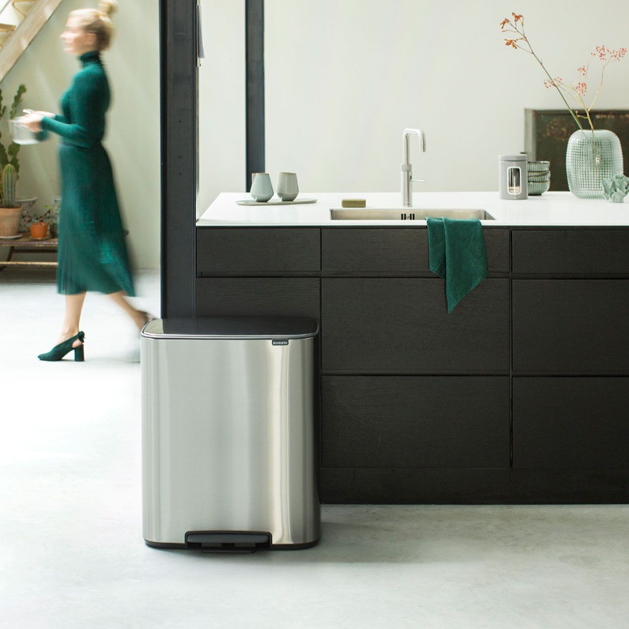 Brabantia Bo Pedal Bin, 2 X 30L - Matt Steel Fpp