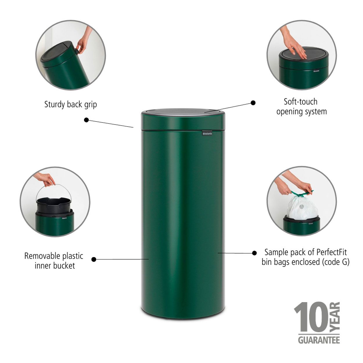 Brabantia Touch Bin, 30L - Pine Green