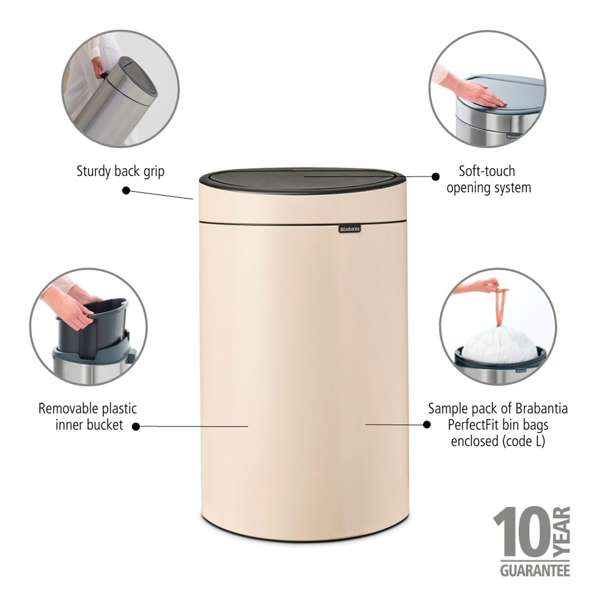 Brabantia Touch Bin, 40L - Soft Beige