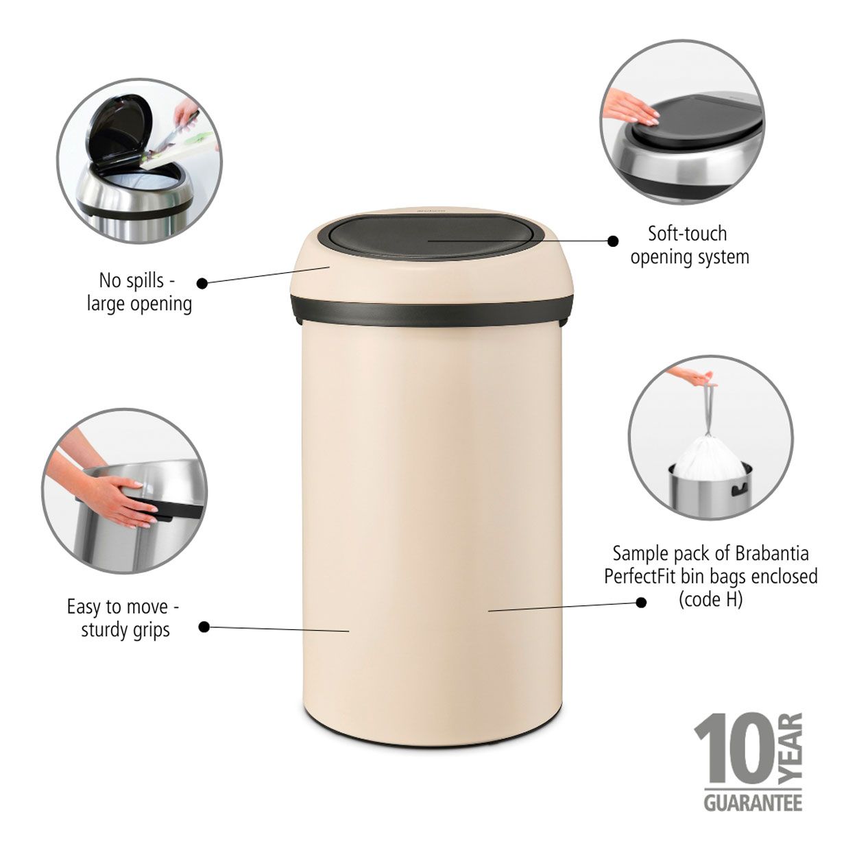 Brabantia Touch Bin, 60L - Soft Beige
