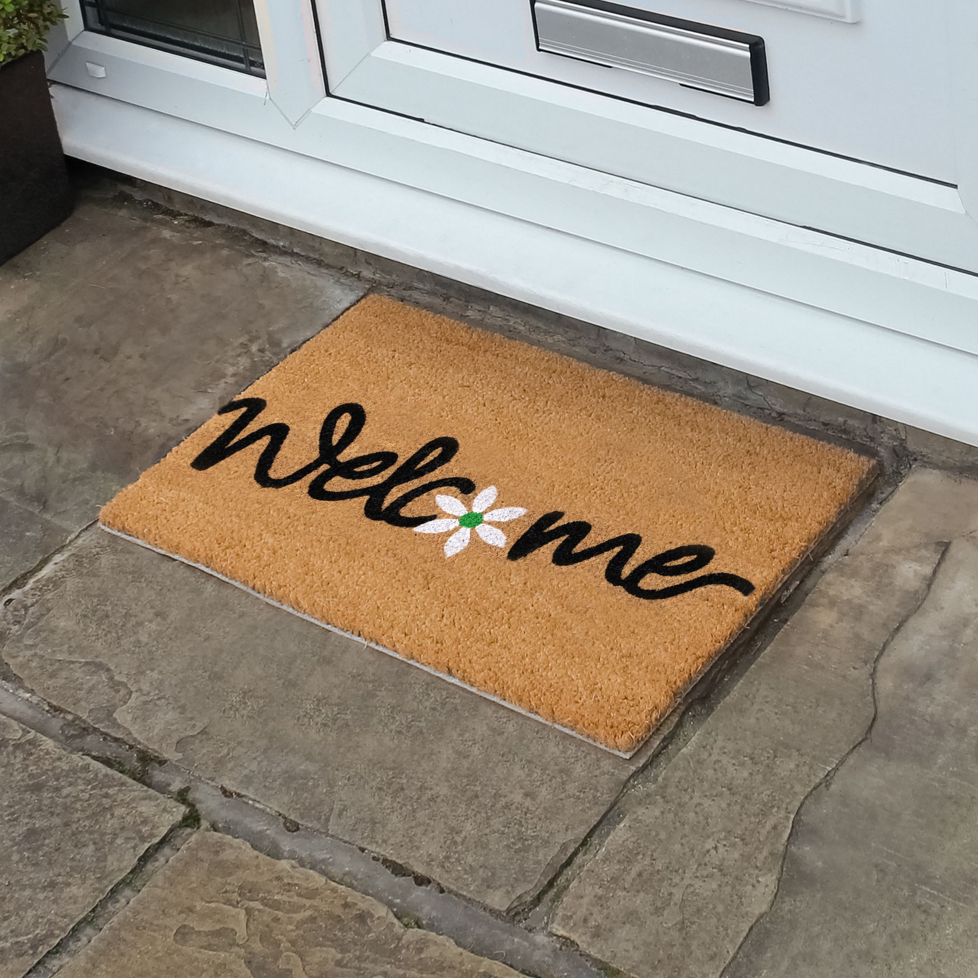 JVL Latex Coir Doormat - Welcome Daisy Design - 40x60cm