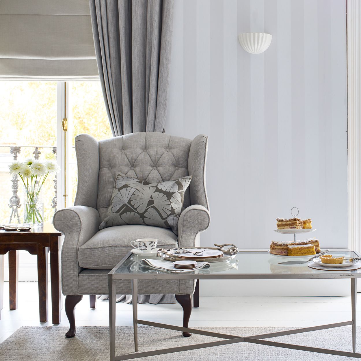 Laura Ashley Lille Pearlescent Stripe Silver Wallpaper