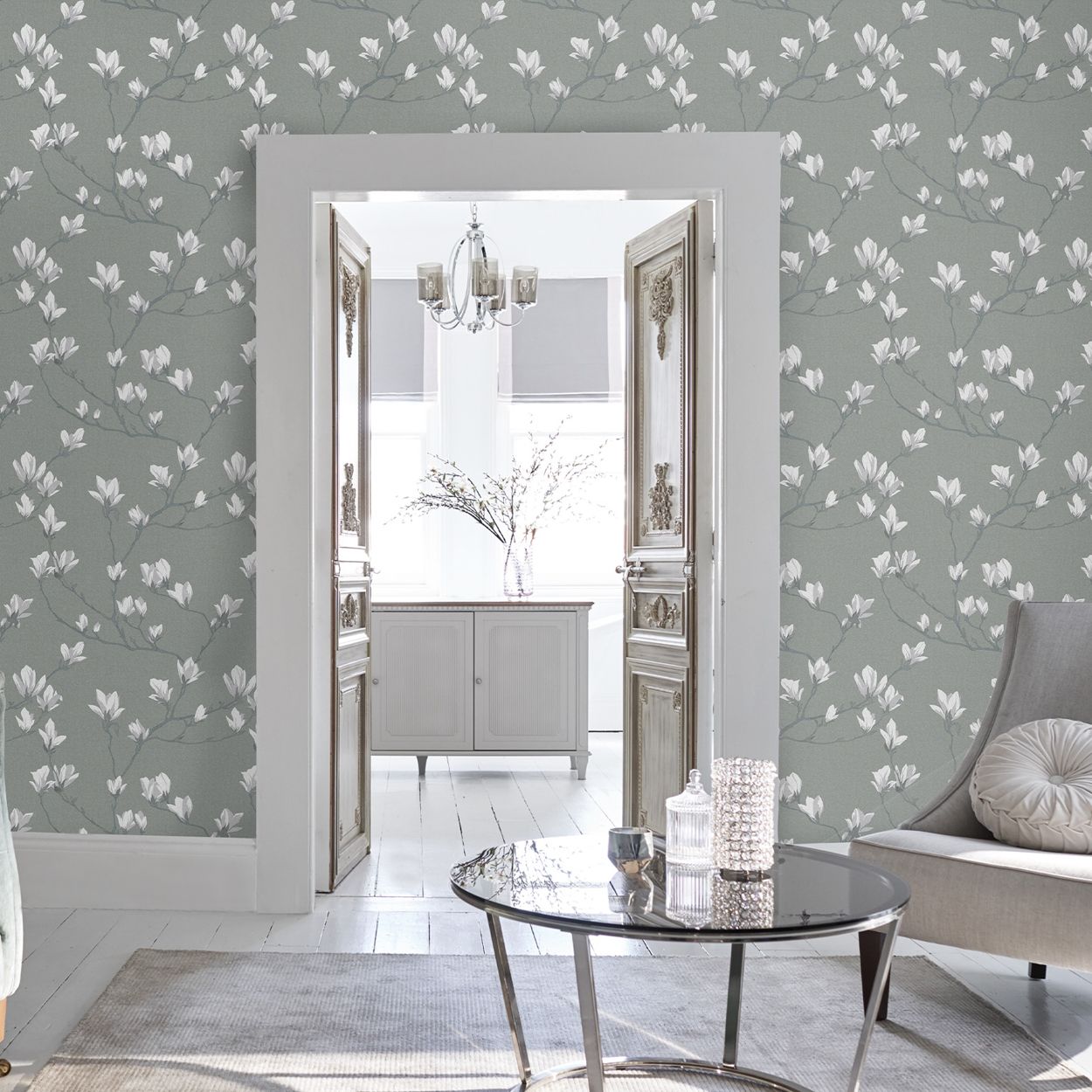 Laura Ashley Magnolia Grove Slate Wallpaper