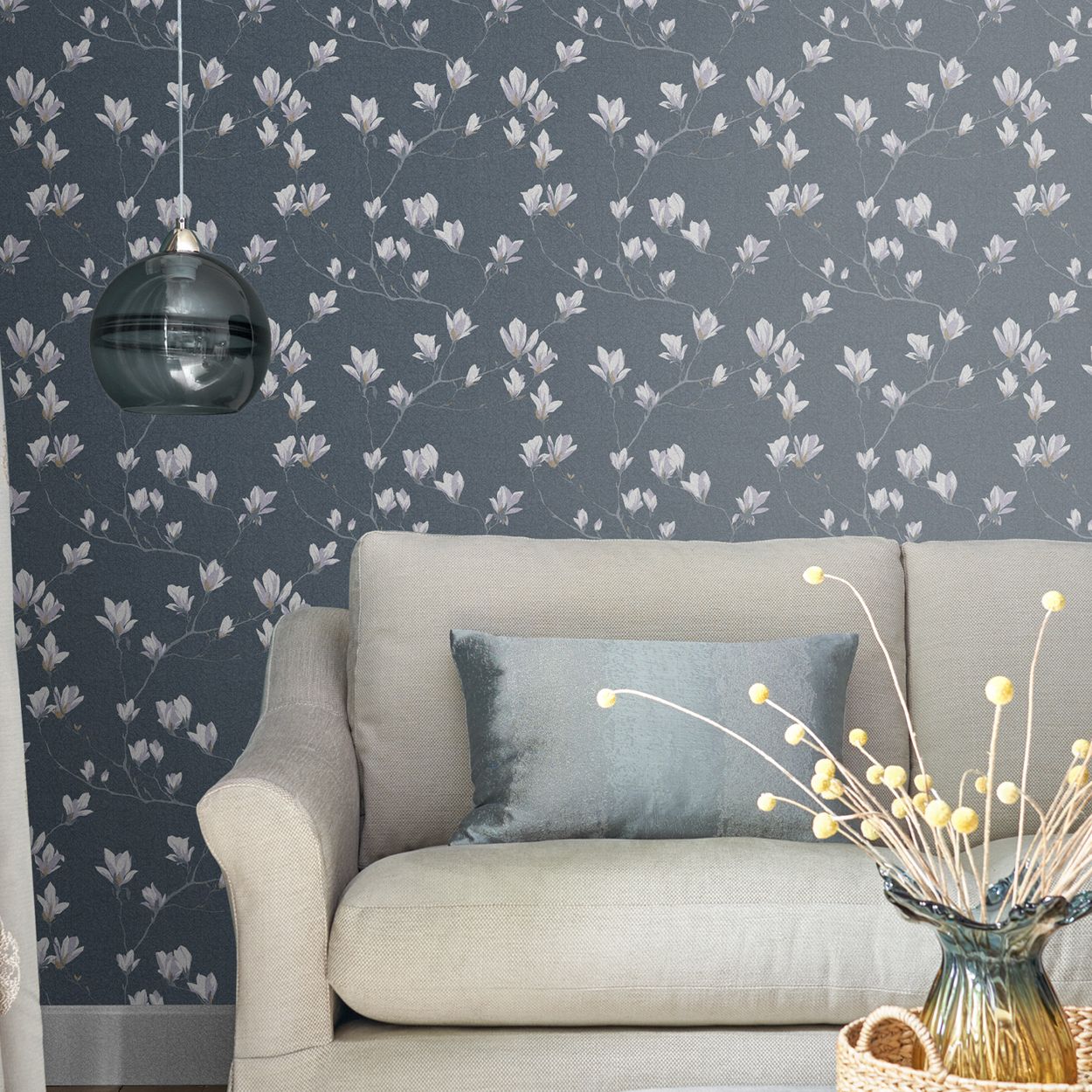 Laura Ashley Magnolia Grove Dusky Seaspray Wallpaper