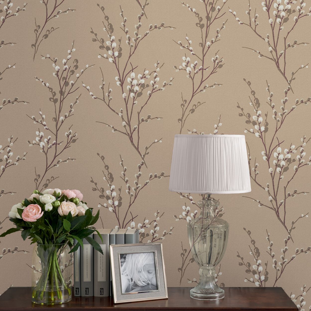 Laura Ashley Pussy Willow Natural Wallpaper