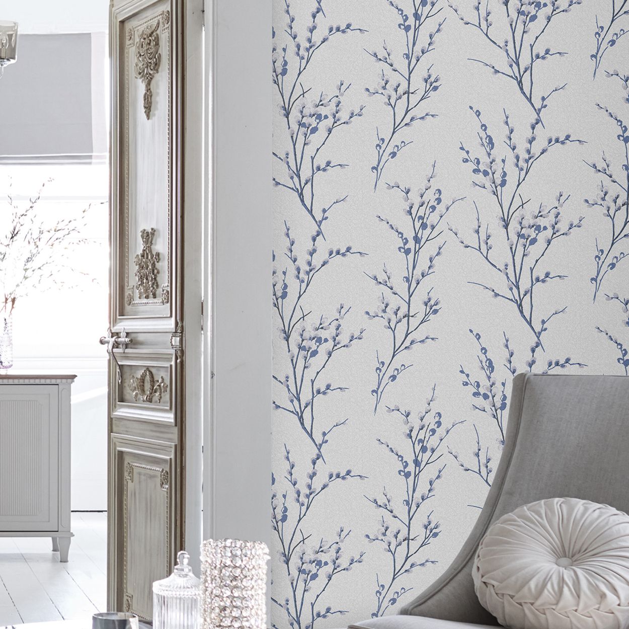 Laura Ashley Pussy Willow Midnight Wallpaper