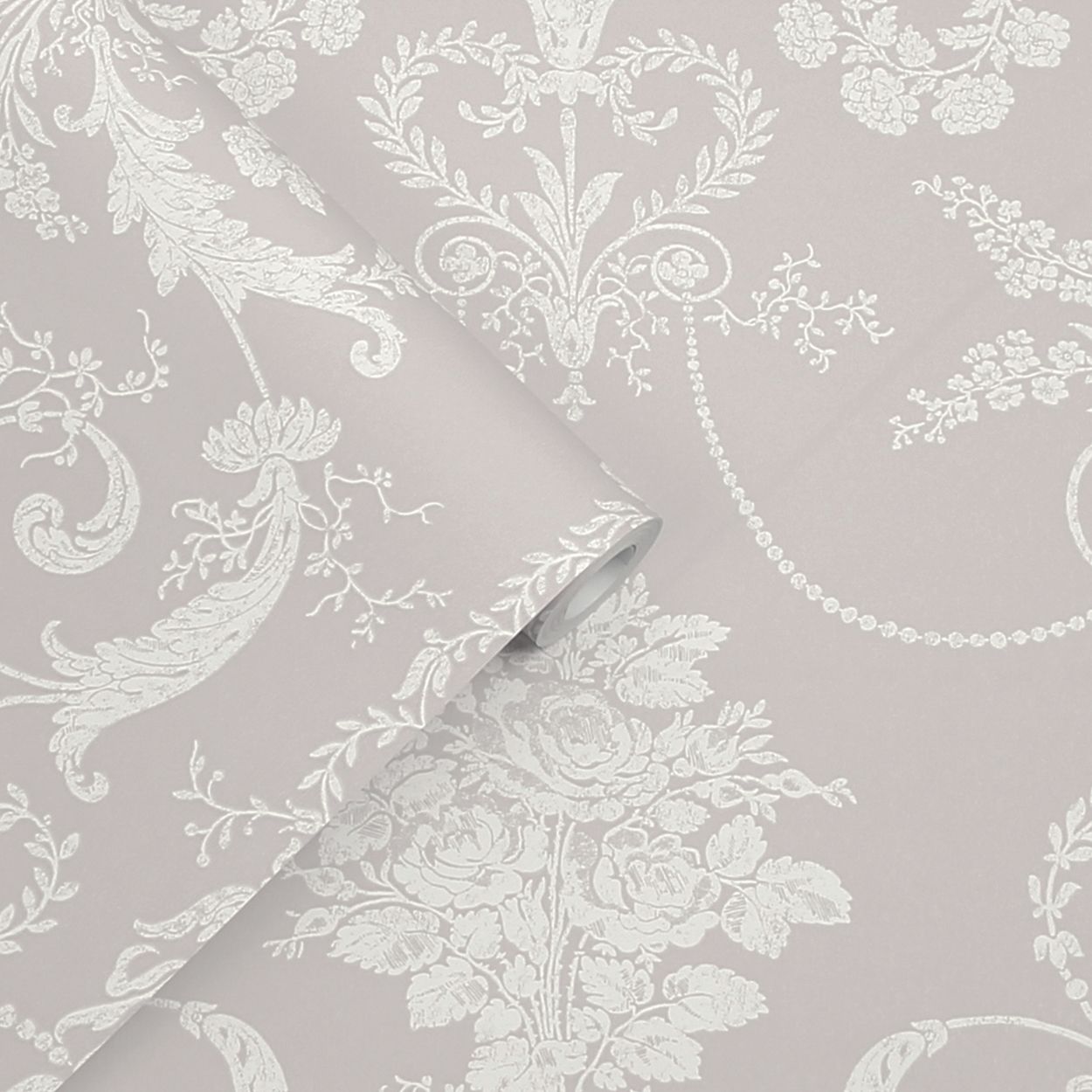 Laura Ashley Josette White & Dove Grey Wallpaper