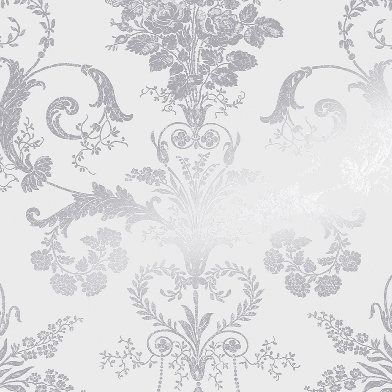 Laura Ashley Josette Metallic Silver Wallpaper