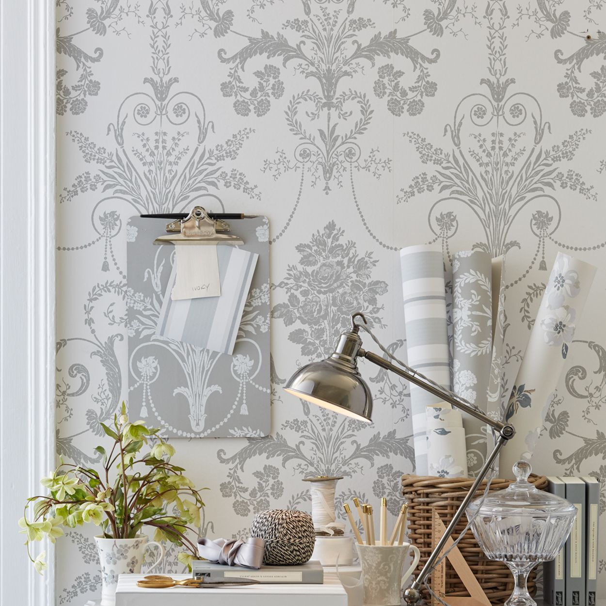 Laura Ashley Josette Dove Grey & White Wallpaper