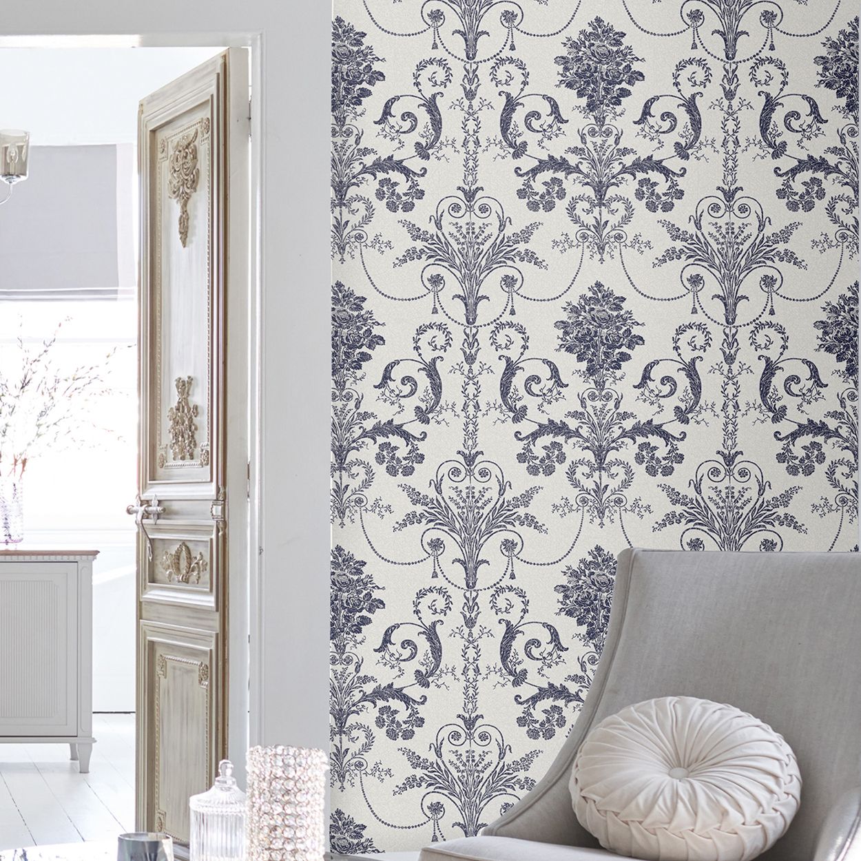 Laura Ashley Josette Off White & Midnight Wallpaper