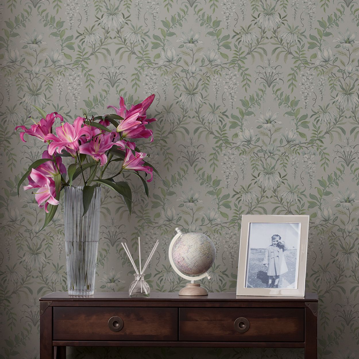 Laura Ashley Parterre Off White & Seaspray Wallpaper