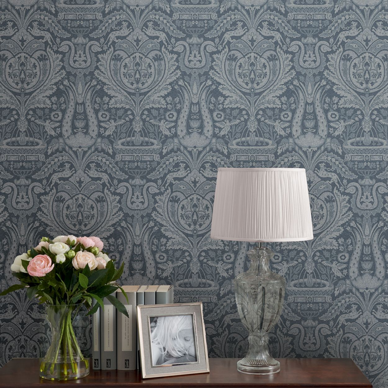 Laura Ashley Tapestry Floral Slate Grey Wallpaper