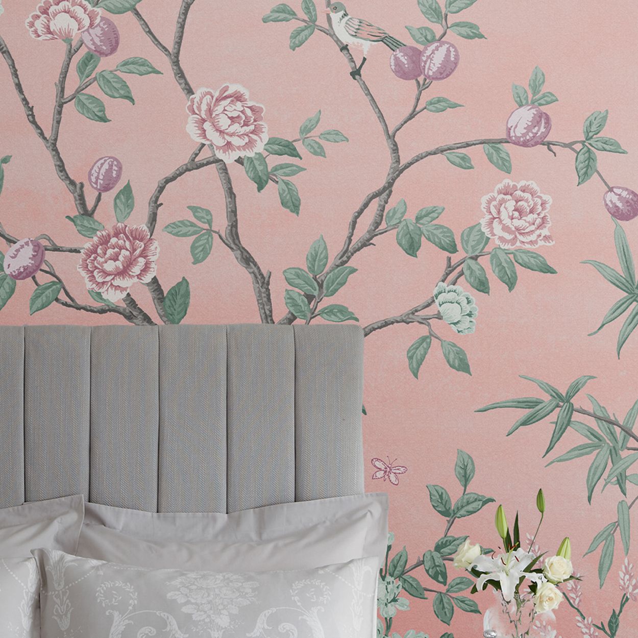 Laura Ashley Heraldic Damask Slate Grey Wallpaper