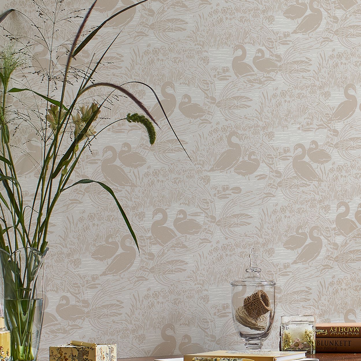 Laura Ashley Swans Dove Grey Wallpaper