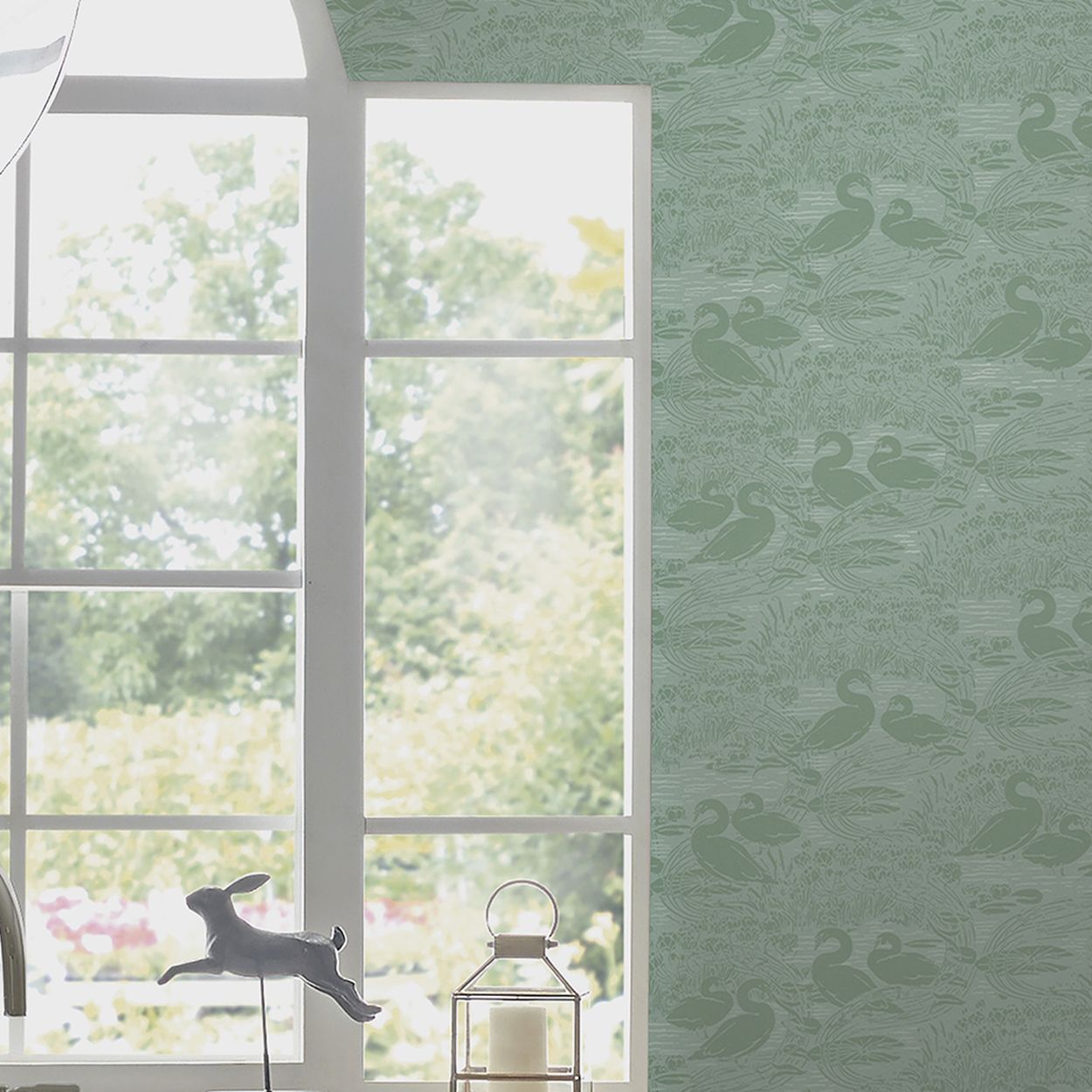 Laura Ashley Swans Jade Green Wallpaper