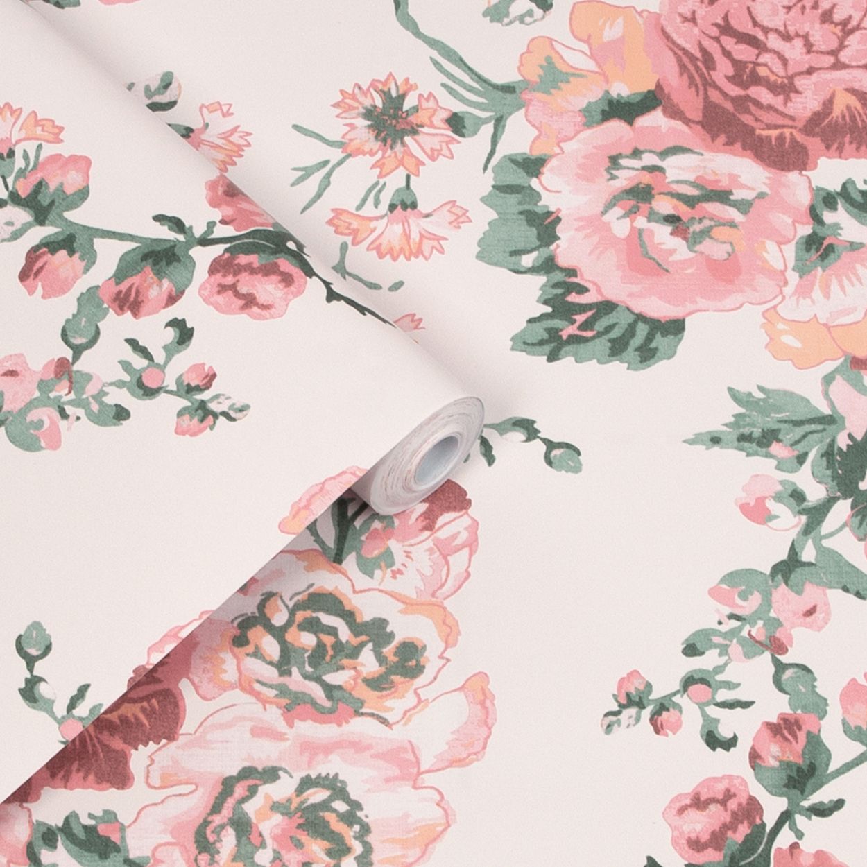 Laura Ashley Hollyhocks Coral Pink Wallpaper