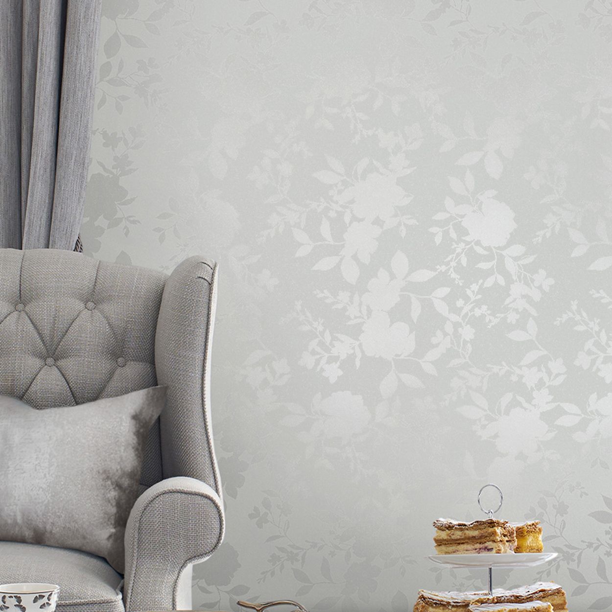 Laura Ashley Westbourne Silver Wallpaper