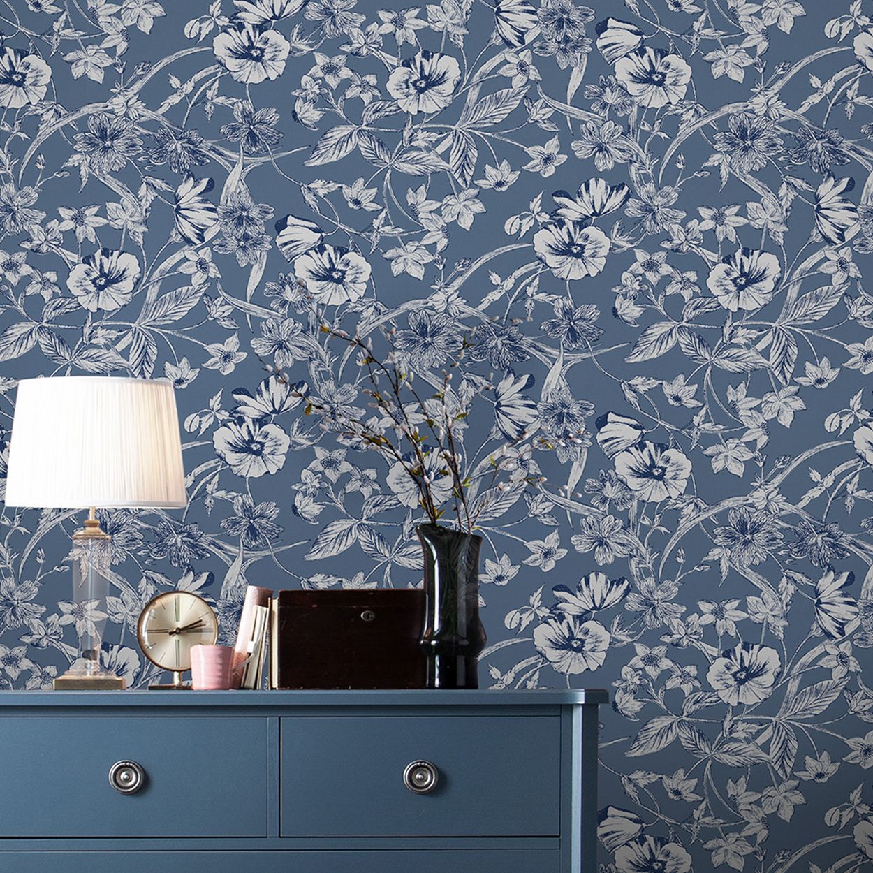 Laura Ashley Summerhill Midnight Blue Wallpaper