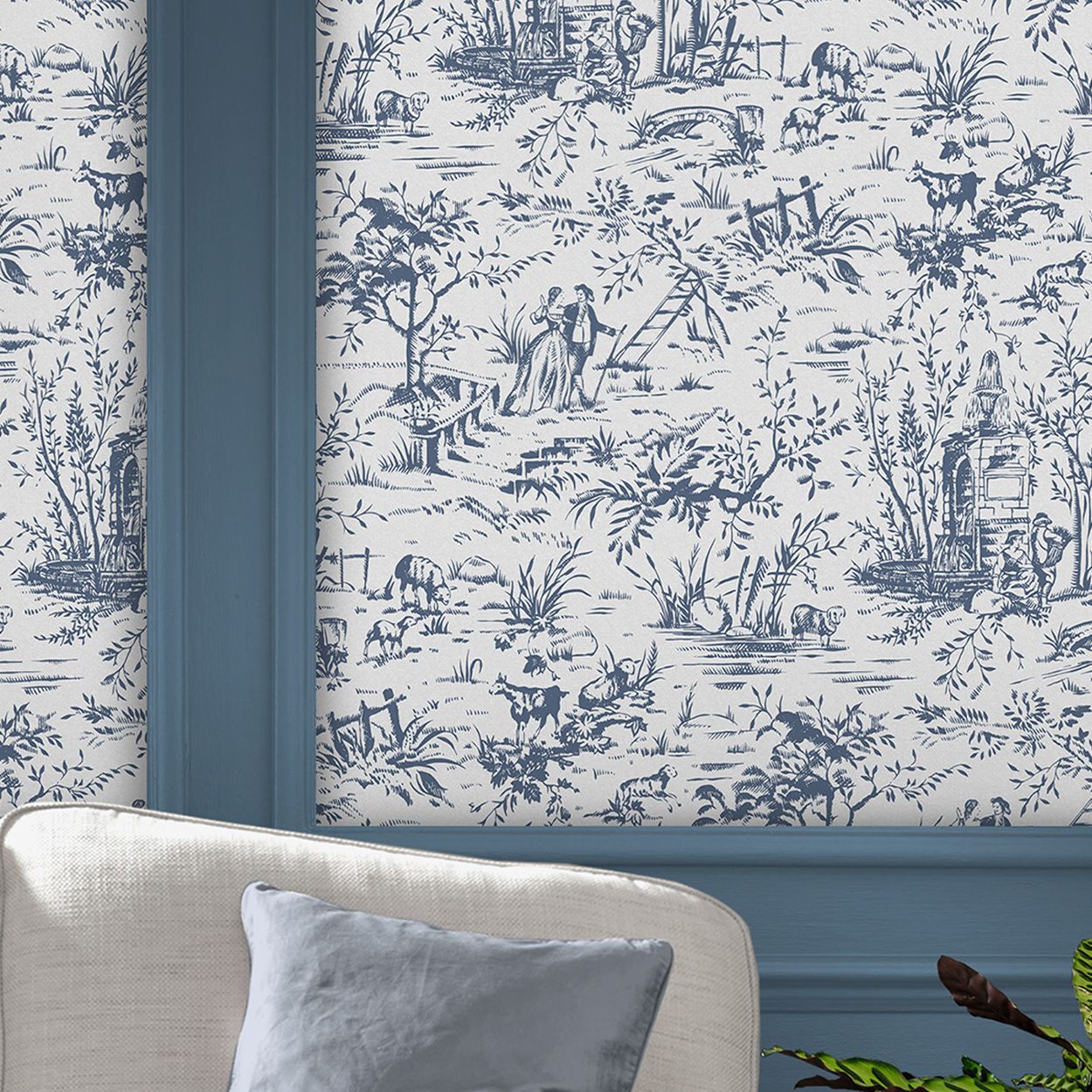Laura Ashley Toile de Jouy Dark Seaspray Wallpaper