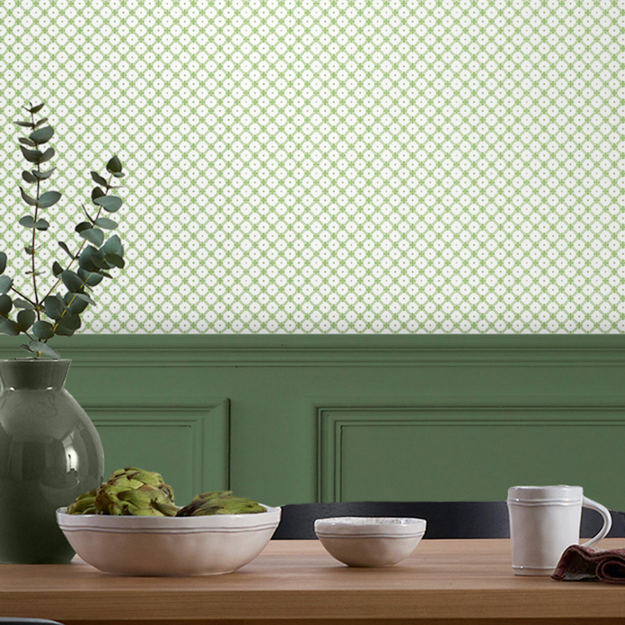 Laura Ashley Wickerwork Leaf Green Wallpaper