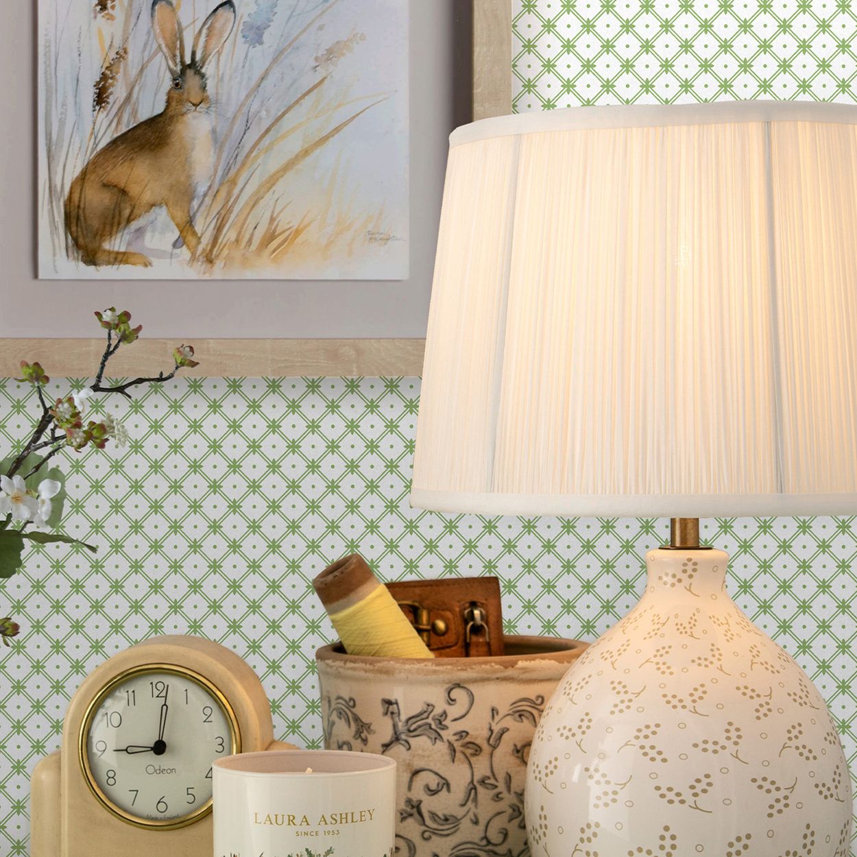 Laura Ashley Wickerwork Leaf Green Wallpaper