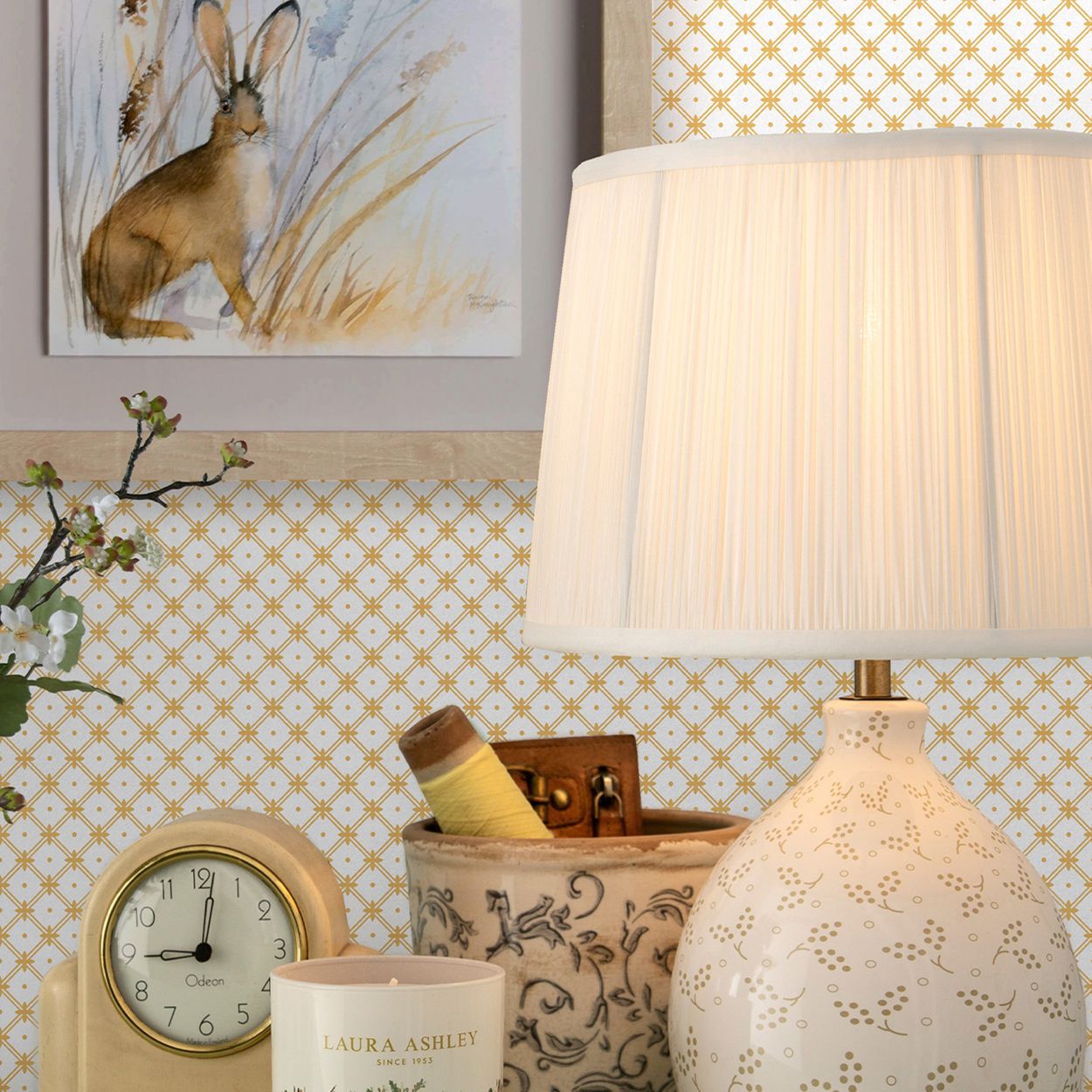 Laura Ashley Wickerwork Pale Ochre Yellow Wallpaper