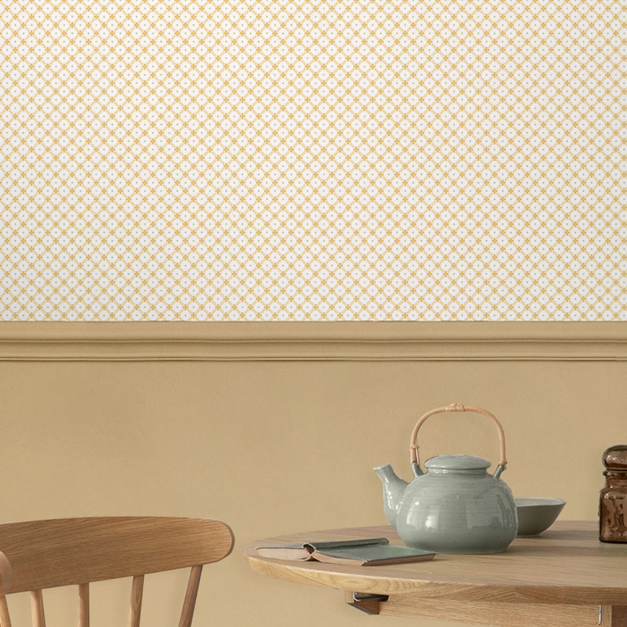 Laura Ashley Wickerwork Pale Ochre Yellow Wallpaper