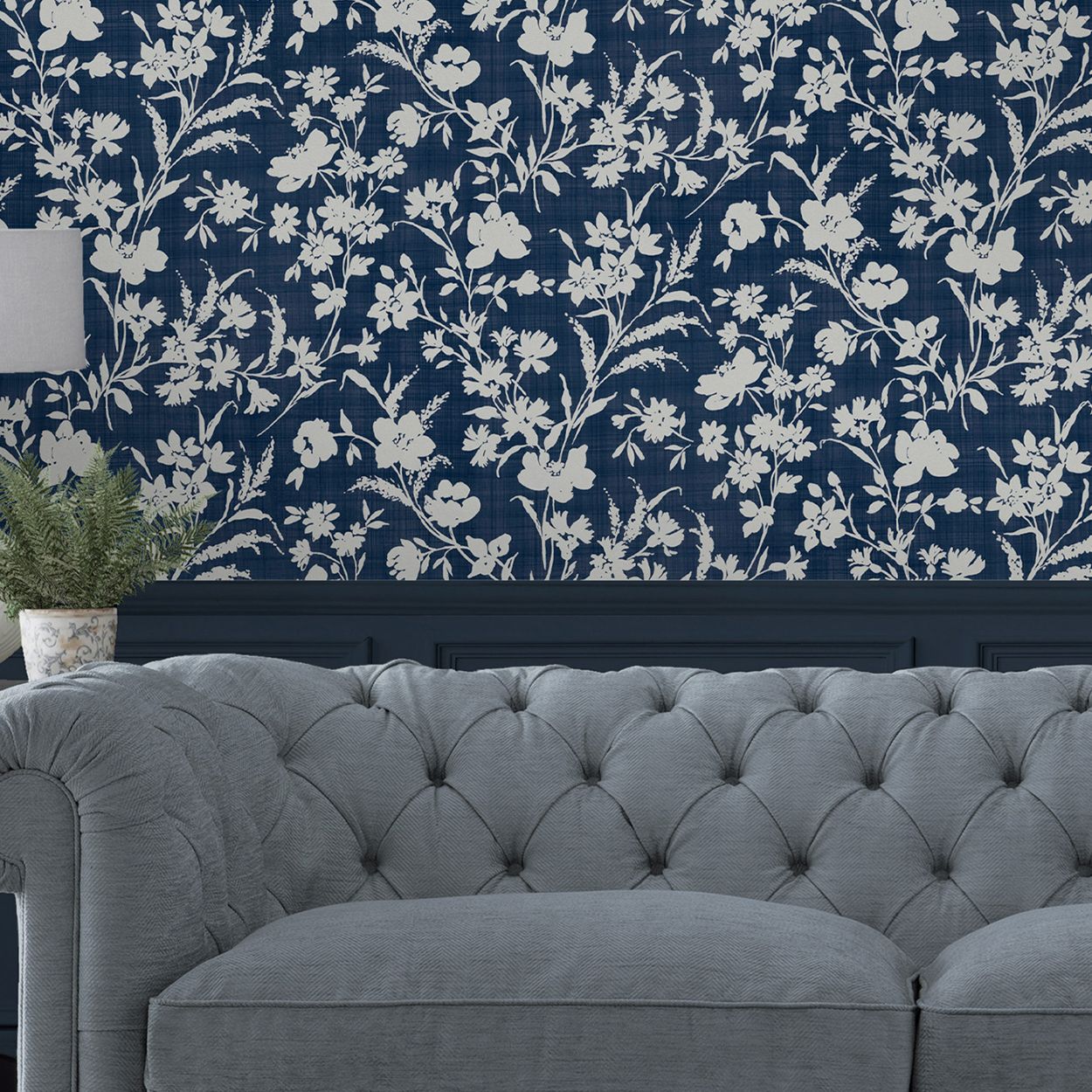 Laura Ashley Rye Midnight Seaspray Blue Wallpaper