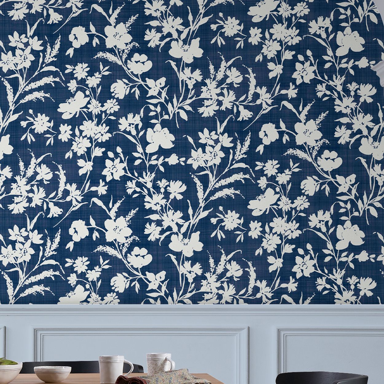 Laura Ashley Rye Midnight Seaspray Blue Wallpaper