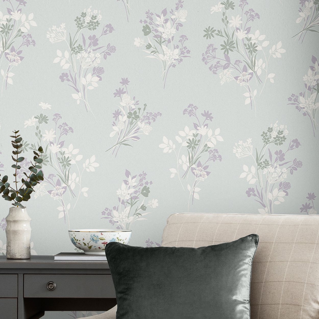 Laura Ashley Igerna Pale Duck Egg Blue Wallpaper