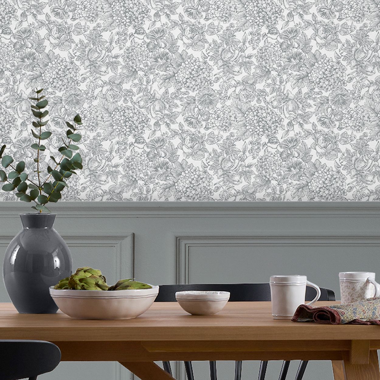 Laura Ashley Louise Slate Grey Wallpaper