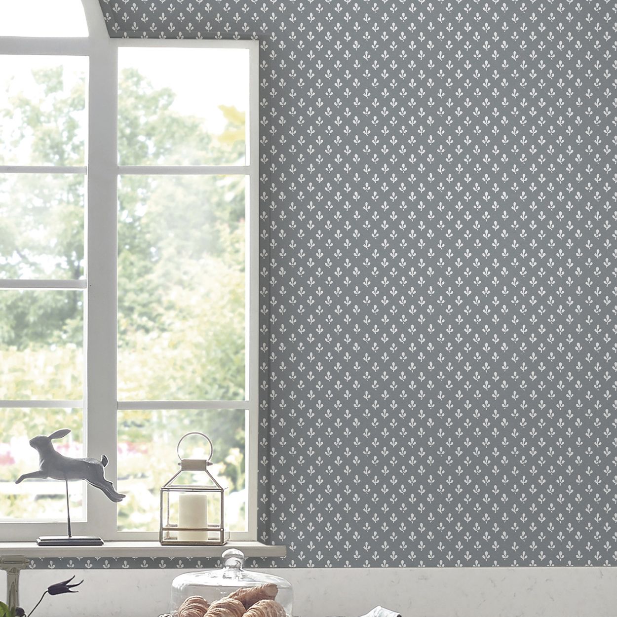 Laura Ashley Trefoil Slate Grey Wallpaper