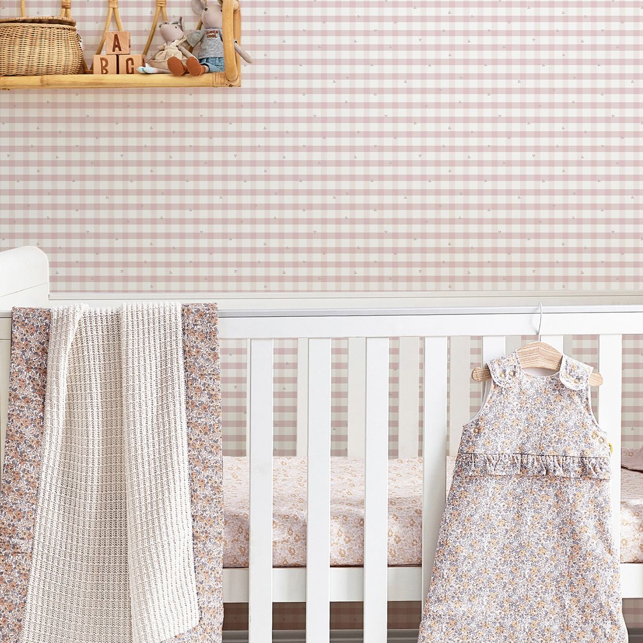 Laura Ashley Gingham Pale Amethyst Purple Wallpaper