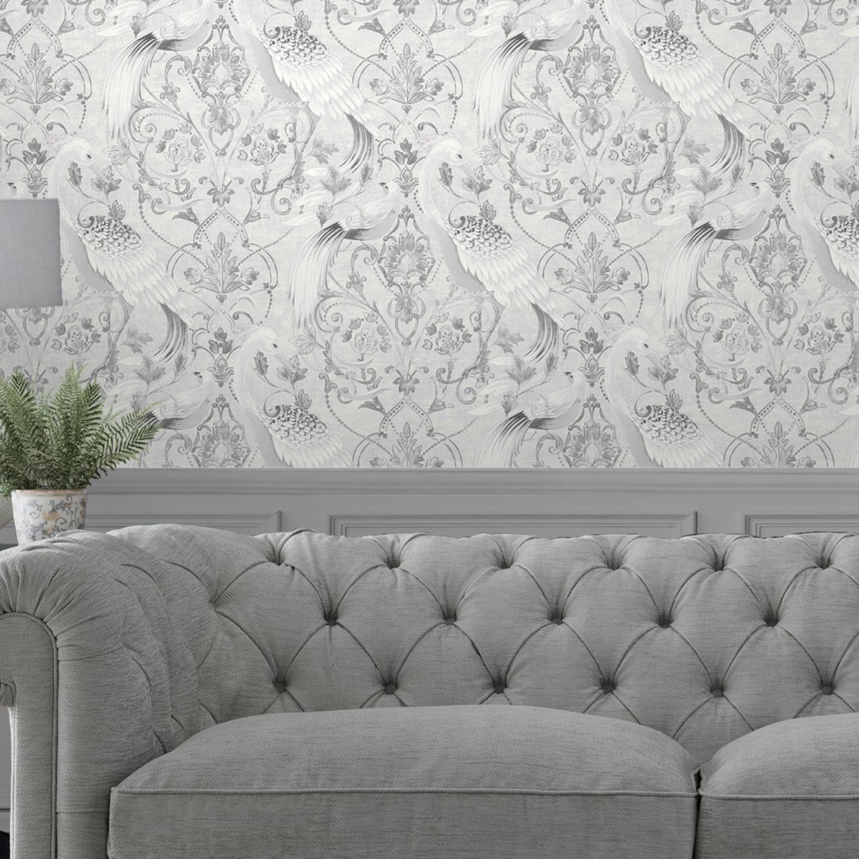 Laura Ashley Tregaron Silver Wallpaper