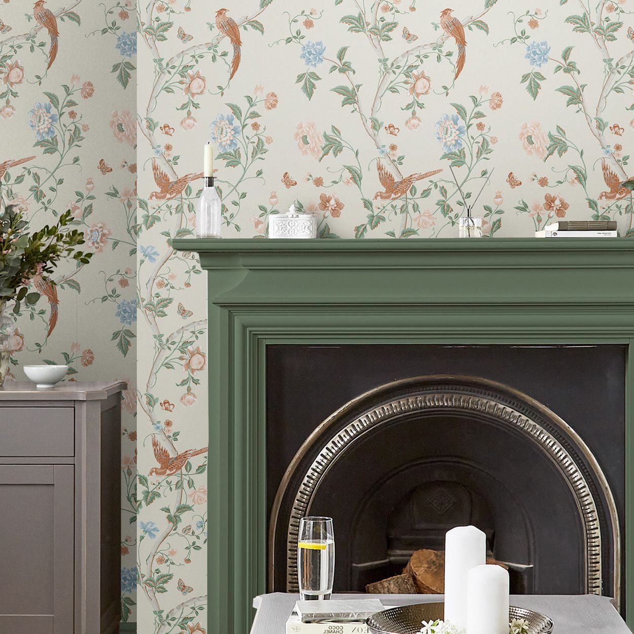 Laura Ashley Summer Palace Sage and Apricot Wallpaper