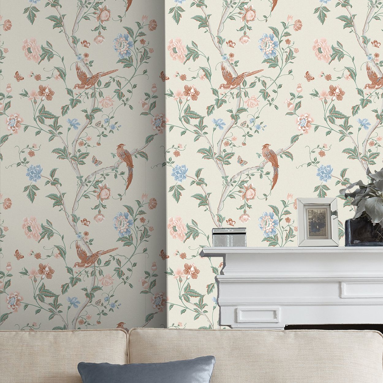 Laura Ashley Summer Palace Sage and Apricot Wallpaper