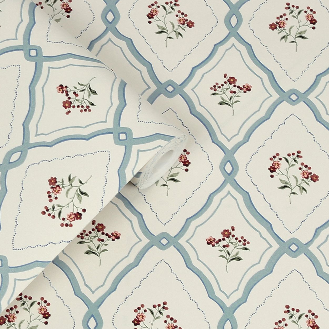 Laura Ashley Pinford Trellis Pale Seaspray Blue Wallpaper