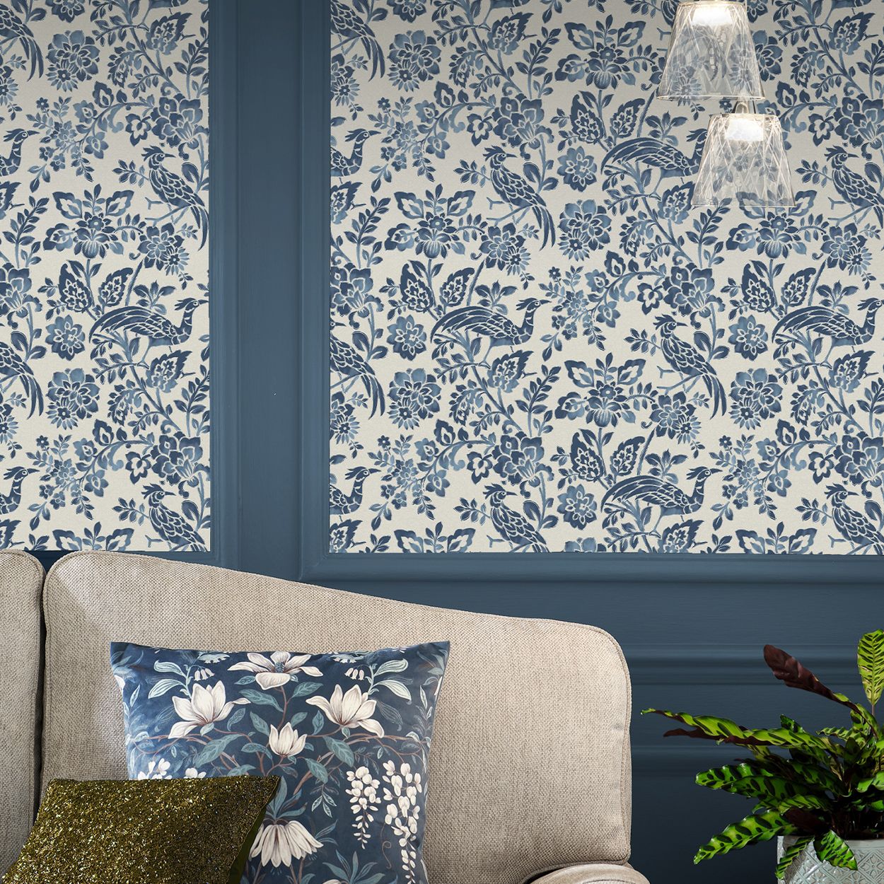 Laura Ashley Adain Palace Dark Seaspray Blue Wallpaper