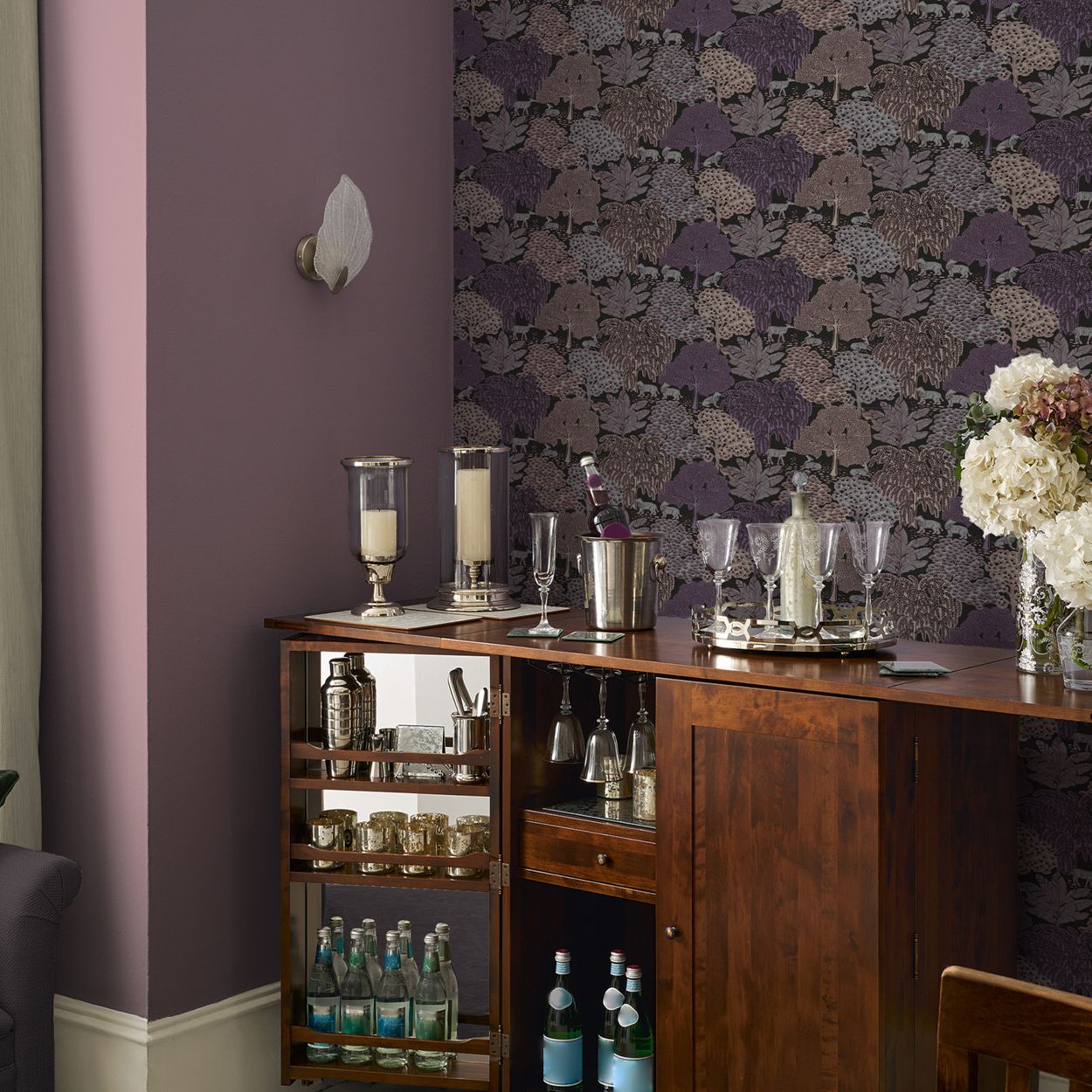 Laura Ashley Garwood Grove Violet Grey Wallpaper